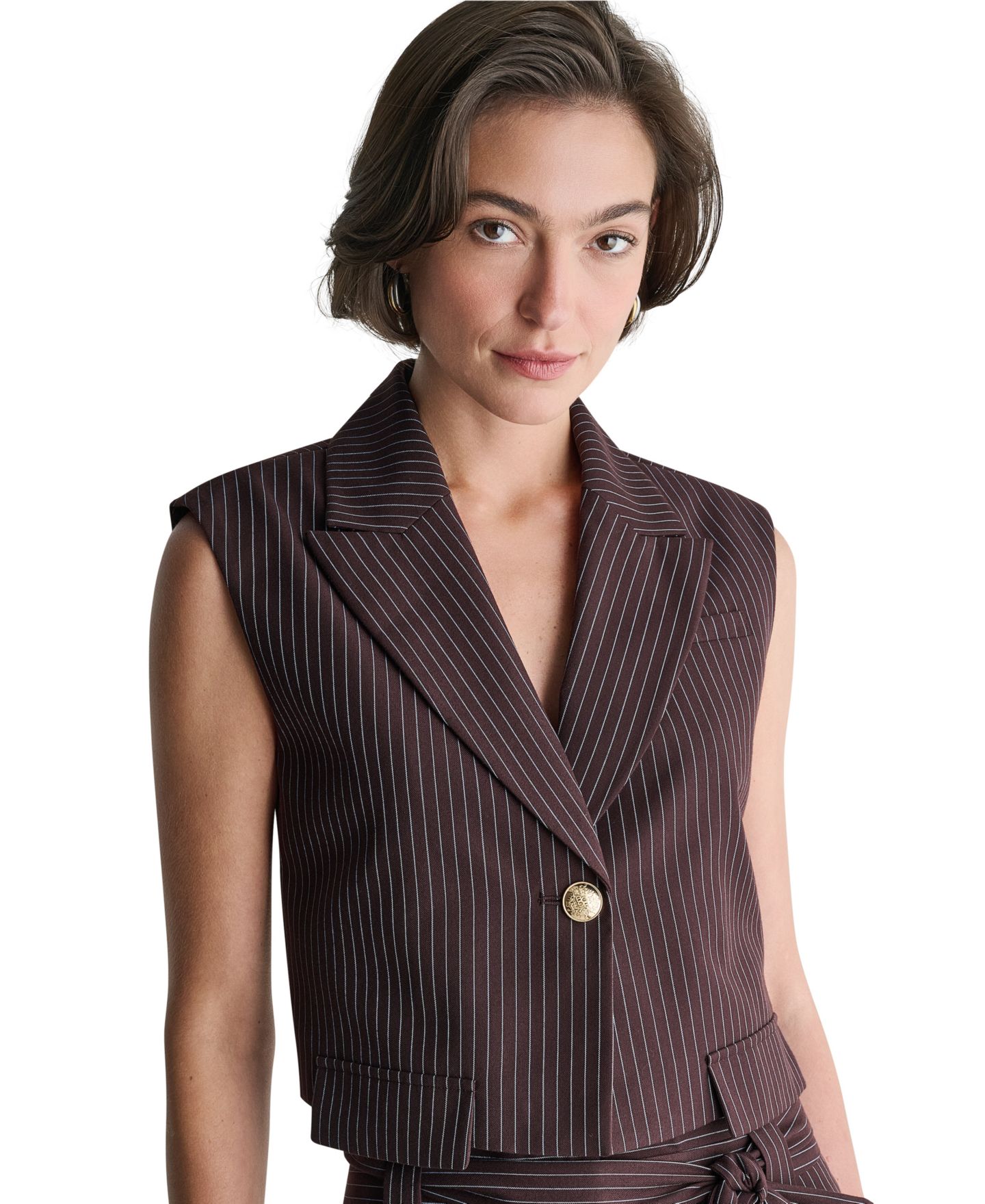 Женский пиджак BCBG Cropped Peak-Lapel One-Button Blazer, цвет: Трюфельный чёрный — фото 4