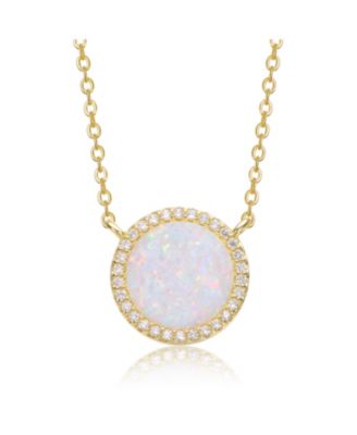 Dainty 14K Gold Plated Sparkling Opal and CZ Halo Necklace