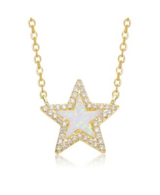 14K Gold Plated Sparkling Star Opal and CZ Halo Necklace