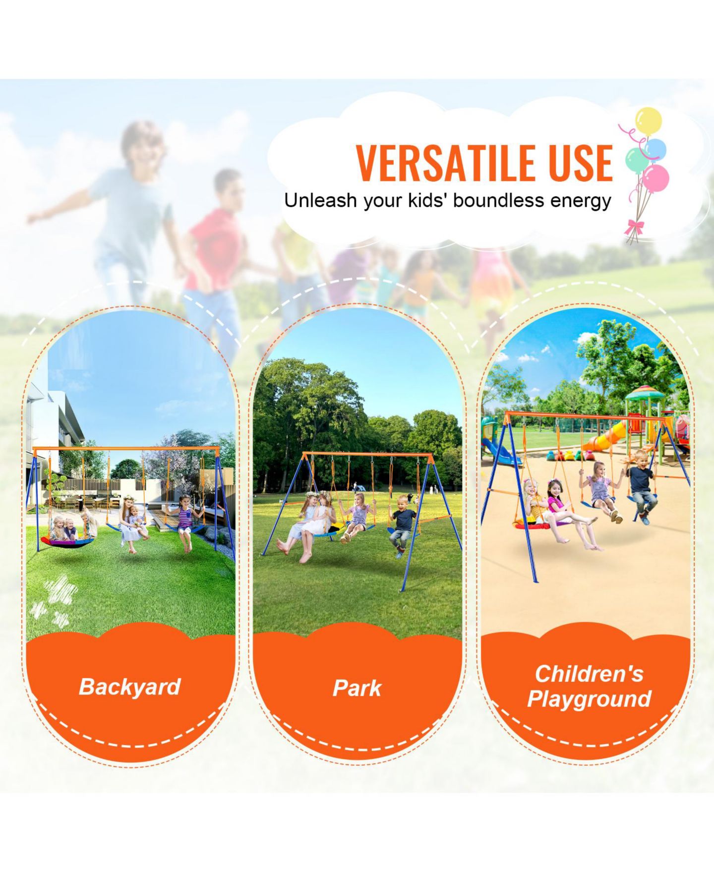 Детские игрушки VEVOR A-Frame Adjustable Saucer and Belt Swings Set, Fits 3 Kids, Ages 7+ — фото 6