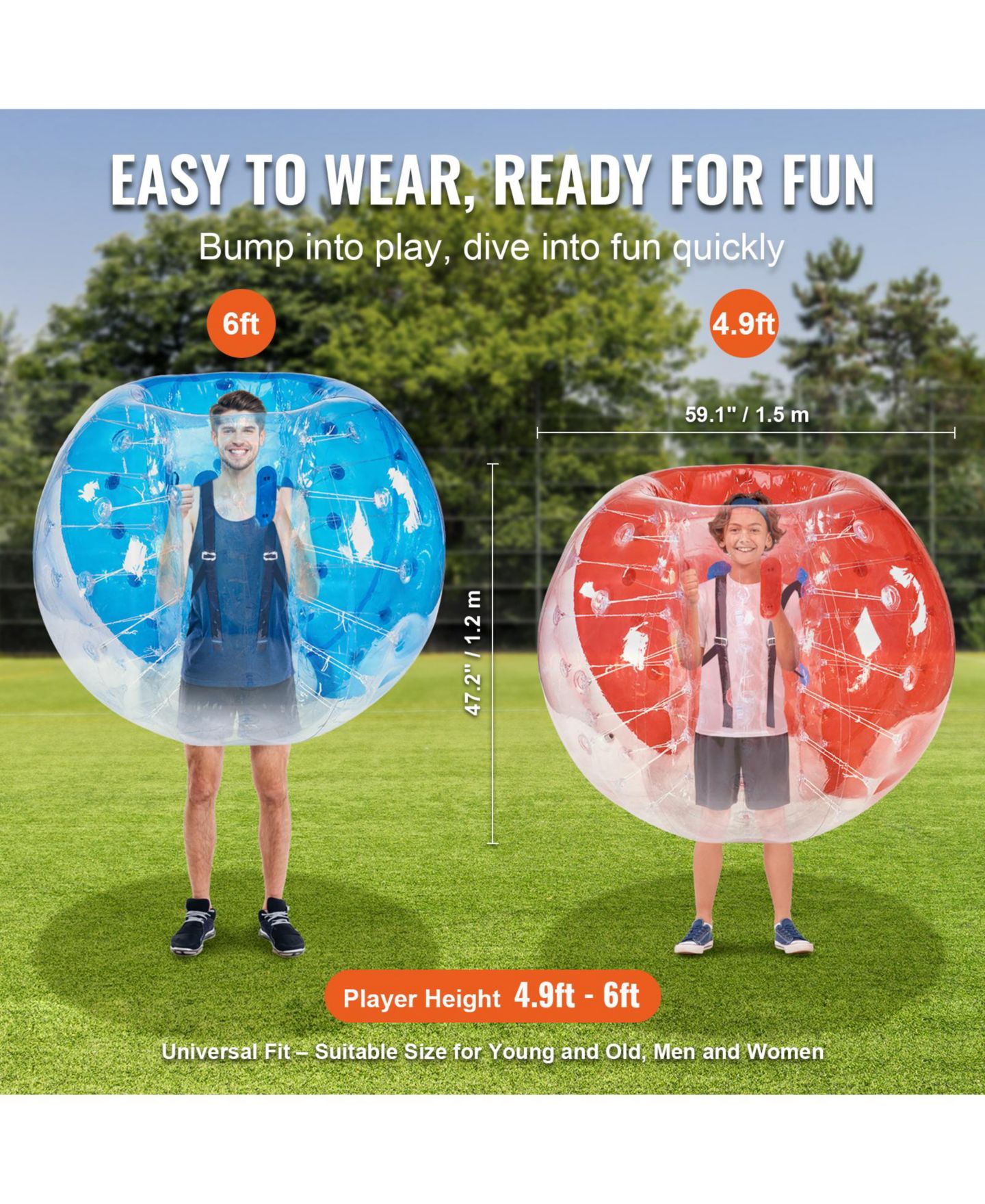 Детские игрушки VEVOR Sumo Zorb Balls 5FT 2-Pack Bumper Balls, от 7 лет — фото 3