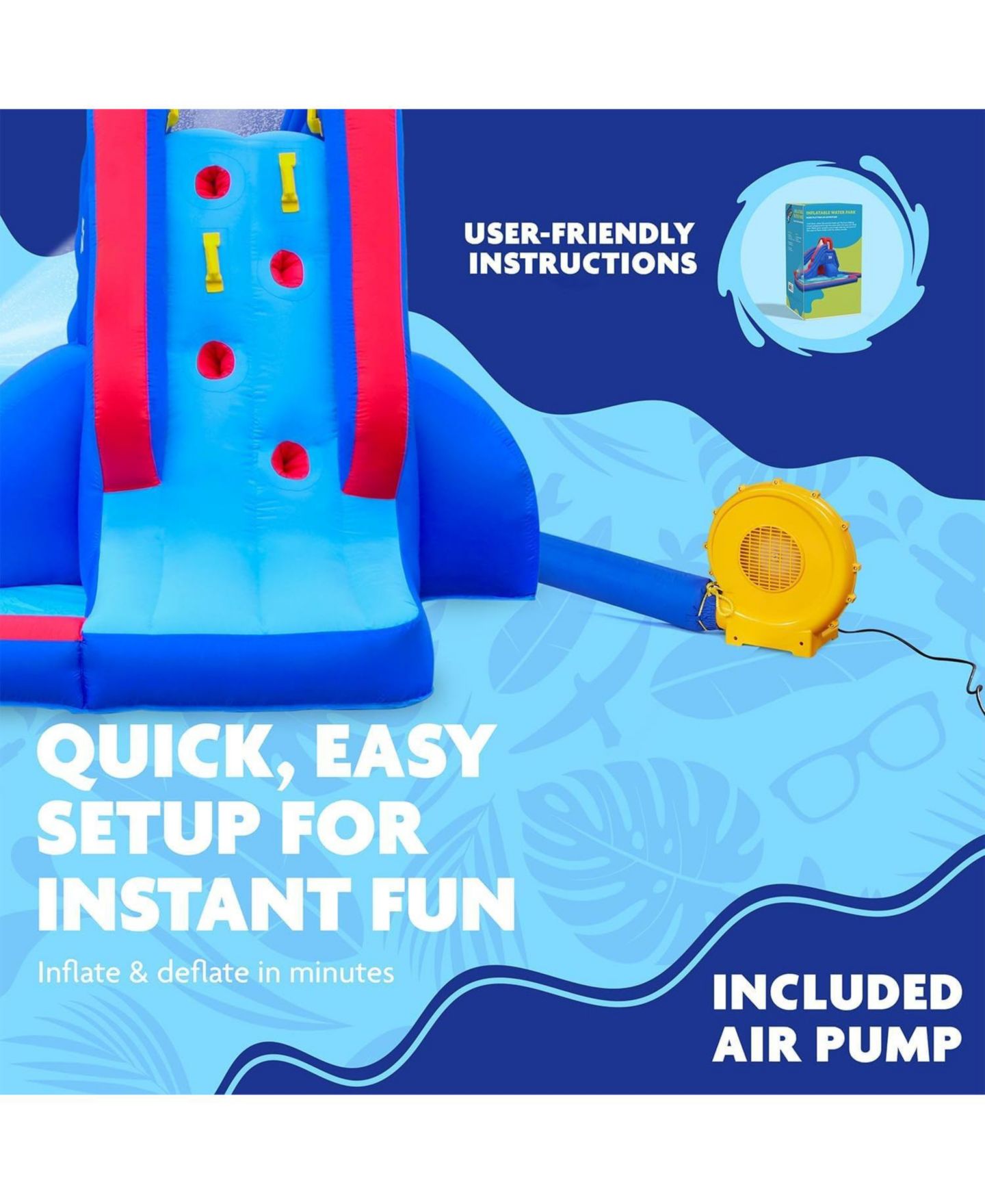 Детская игрушка Sunny & Fun Slide 'N Spray Nylon Inflatable Bounce Water Slide & Pool, For Up to 3 Children, Ages 3+, цвет: Синий — фото 6