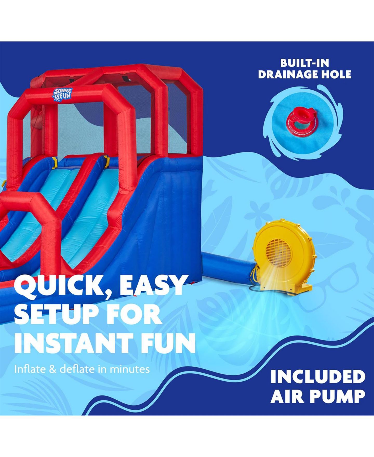 Детские игрушки Sunny & Fun Single Ring Nylon Inflatable Water Slide & Pool, Accommodates 4 Children, цвет: Синий — фото 6