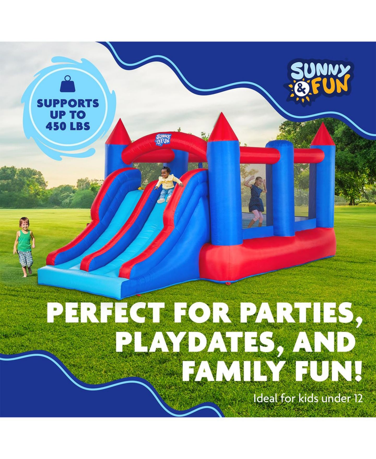 Детская игрушка Sunny & Fun Water Slide Bounce House with Climbing Walls, 14.1'L x 13.1'W x 7.3'H, Nylon, For Up to 5 Children, Ages 5+, цвет: Синий — фото 5