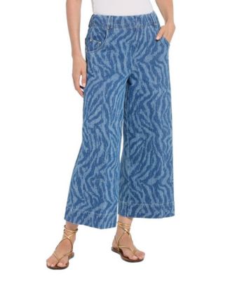 Women's Leo Palazzo High-Rise Wide-Leg Animal-Print Denim, 25" Inseam