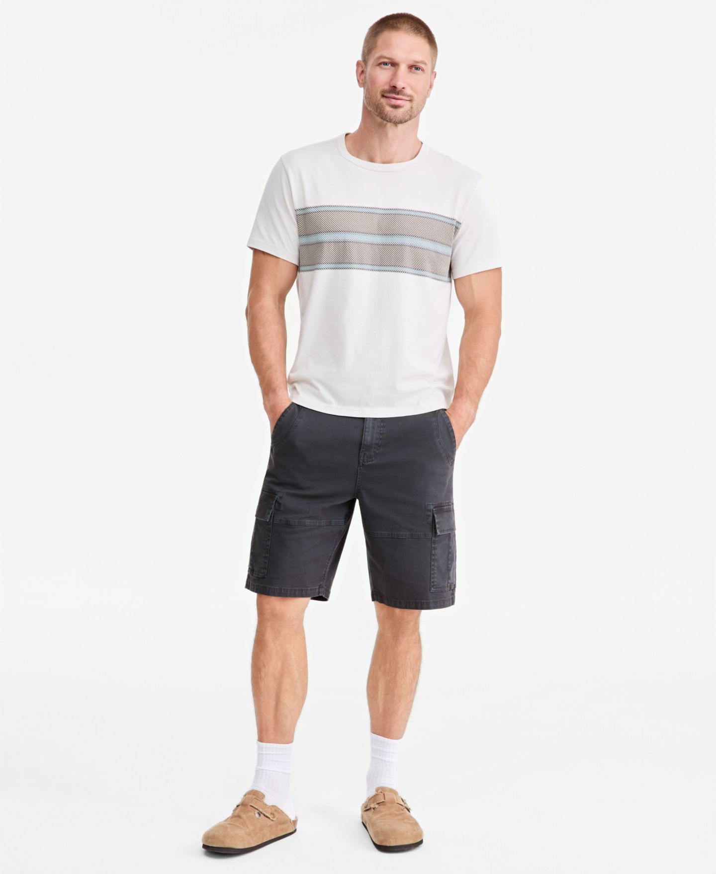 Мужские шорты Sun + Stone Regular-Fit Cargo Shorts, 10" Inseam, цвет: Чёрный теневой — фото 2