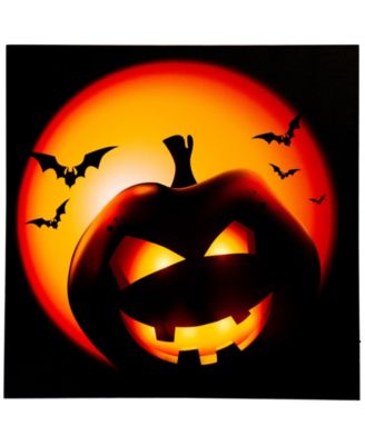 LED Lighted Bats and Jack-O-Lantern Halloween Canvas Wall Art, 19.75" x 19.75"