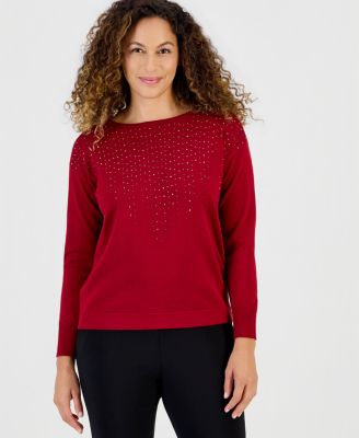 Petite Raining Sequin Boat-Neck Long-Sleeve Embellished Sweater