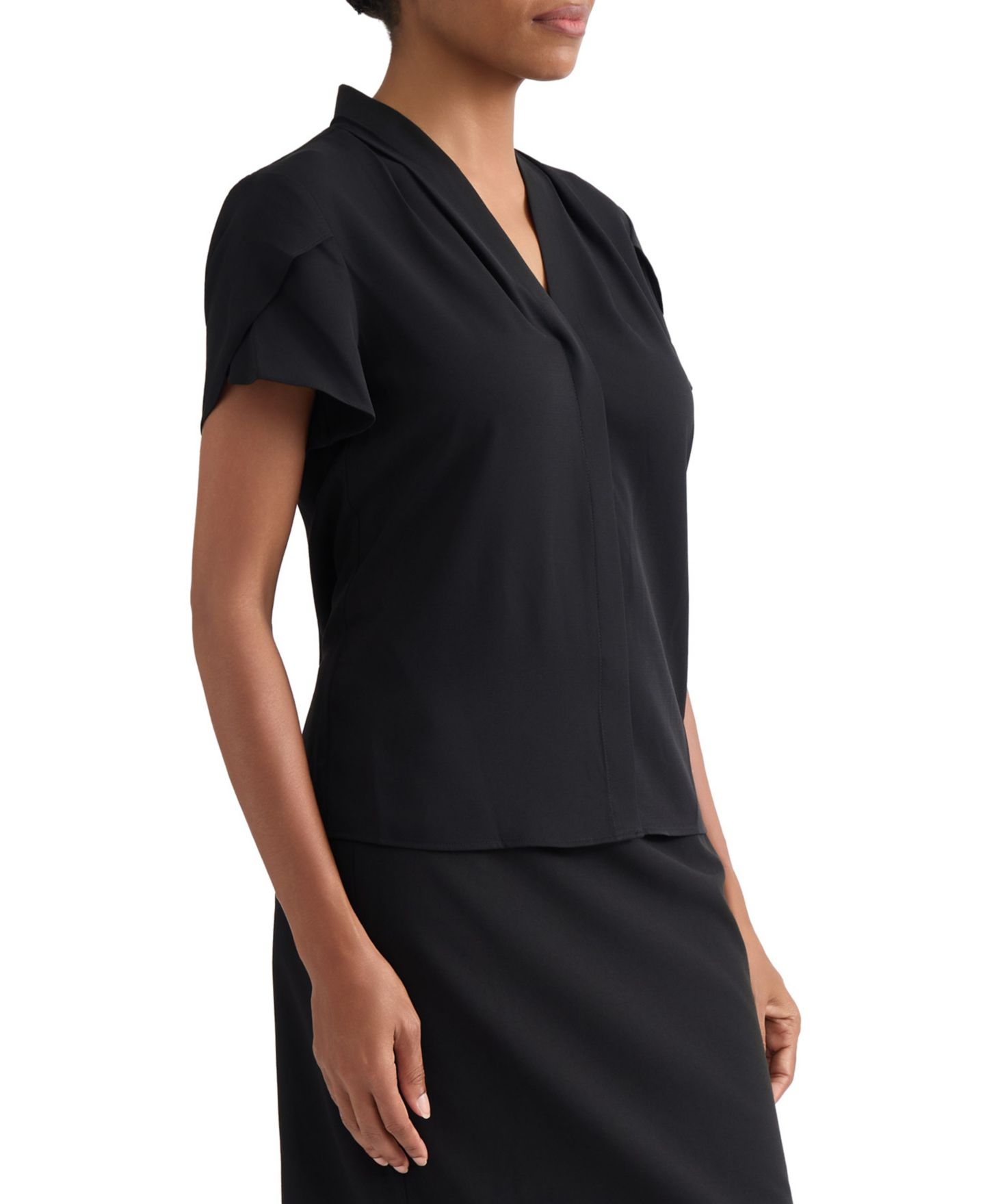 Женская блузка Jones New York Petite Petal-Sleeve Blouse, цвет: Чёрный — фото 2