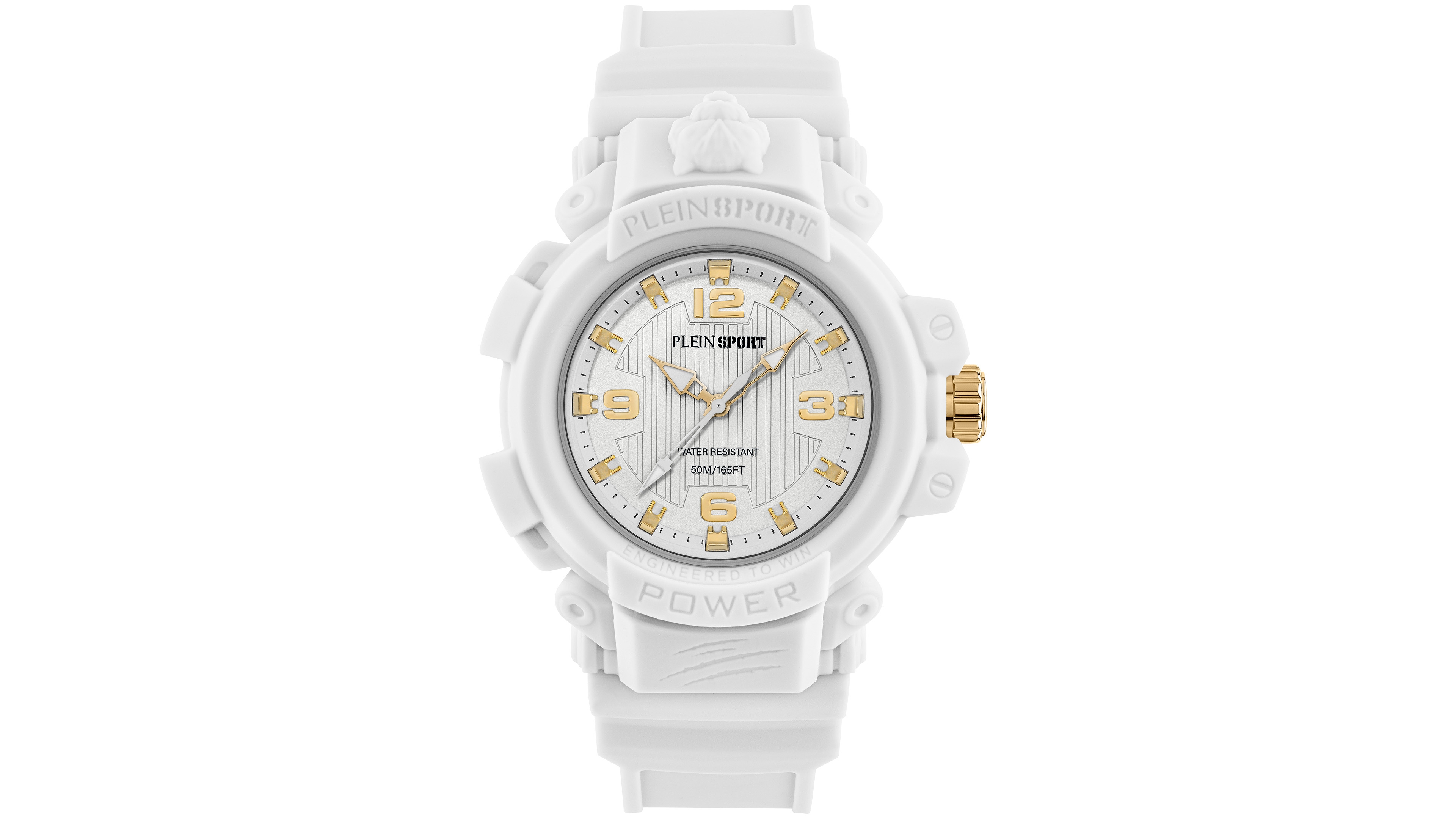 Plein Sport New Combat Men's Quartz Round White Silicone Case Watch 44mm