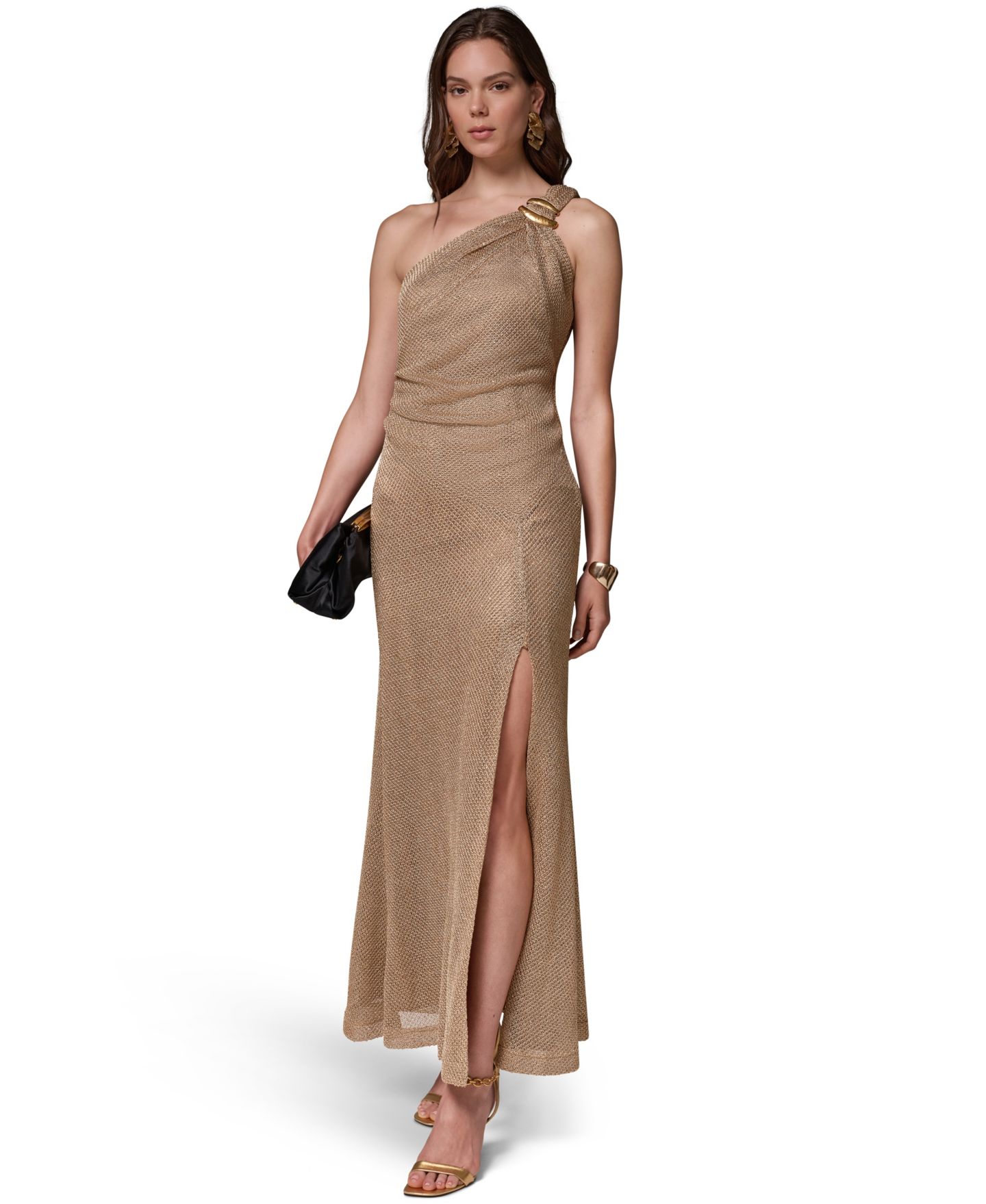Женское платье Donna Karan New York One-Shoulder Side-Slit Gown, цвет: Металлик золотой — фото 2