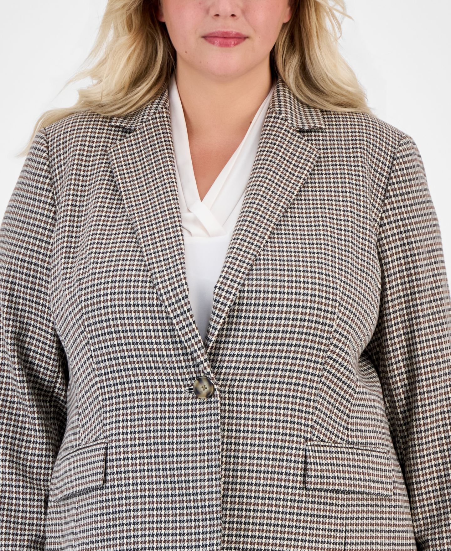 Женский пиджак Anne Klein Plus Size Houndstooth One-Button Blazer, цвет: Чёрный разноцветный — фото 2