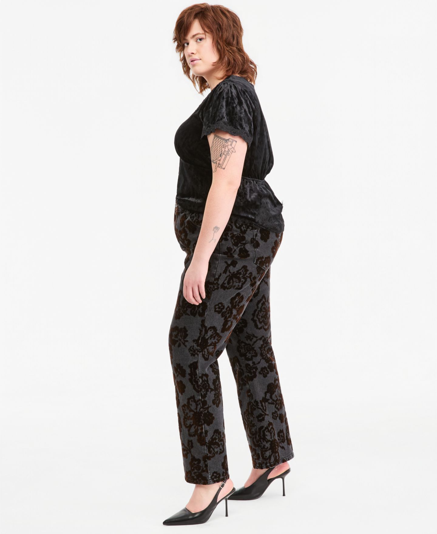 Женские брюки And Now This Plus size Flocked Floral-Print Flared-Leg Denim, цвет: As Is — фото 2