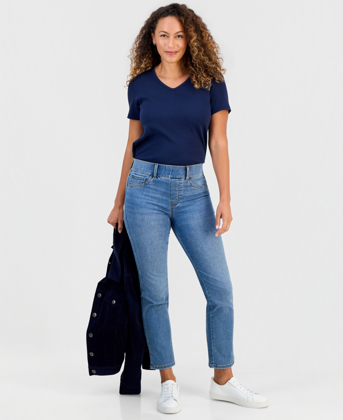Style & Co Petite High-rise Straight-leg Shaping Jeans, Macy's Exclusive In Shale Blue