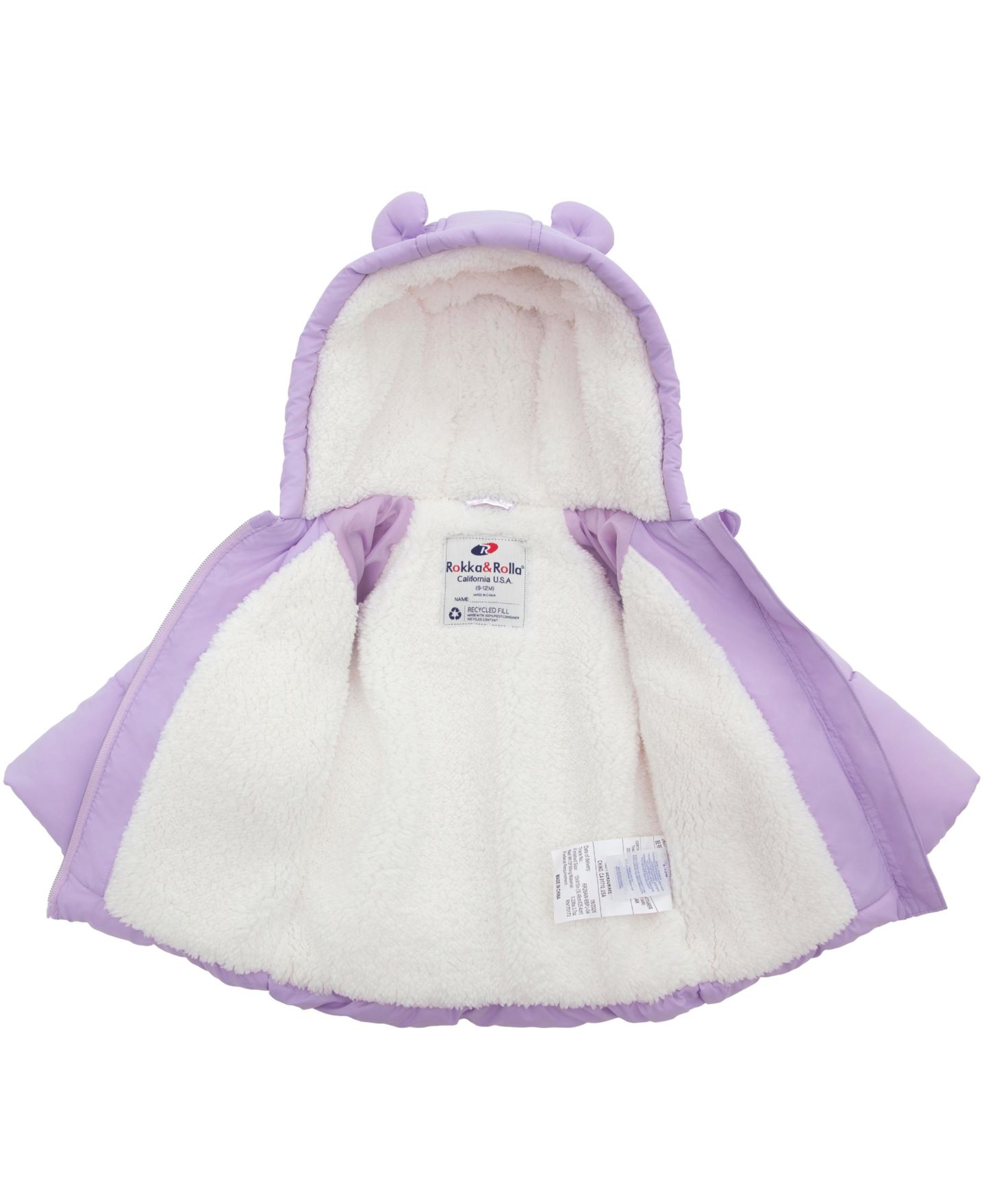 Куртка Rokka&Rolla Borg-Lined Bear Ears Puffer Jacket для девочек-малышей, цвет: Сиреневый — фото 4