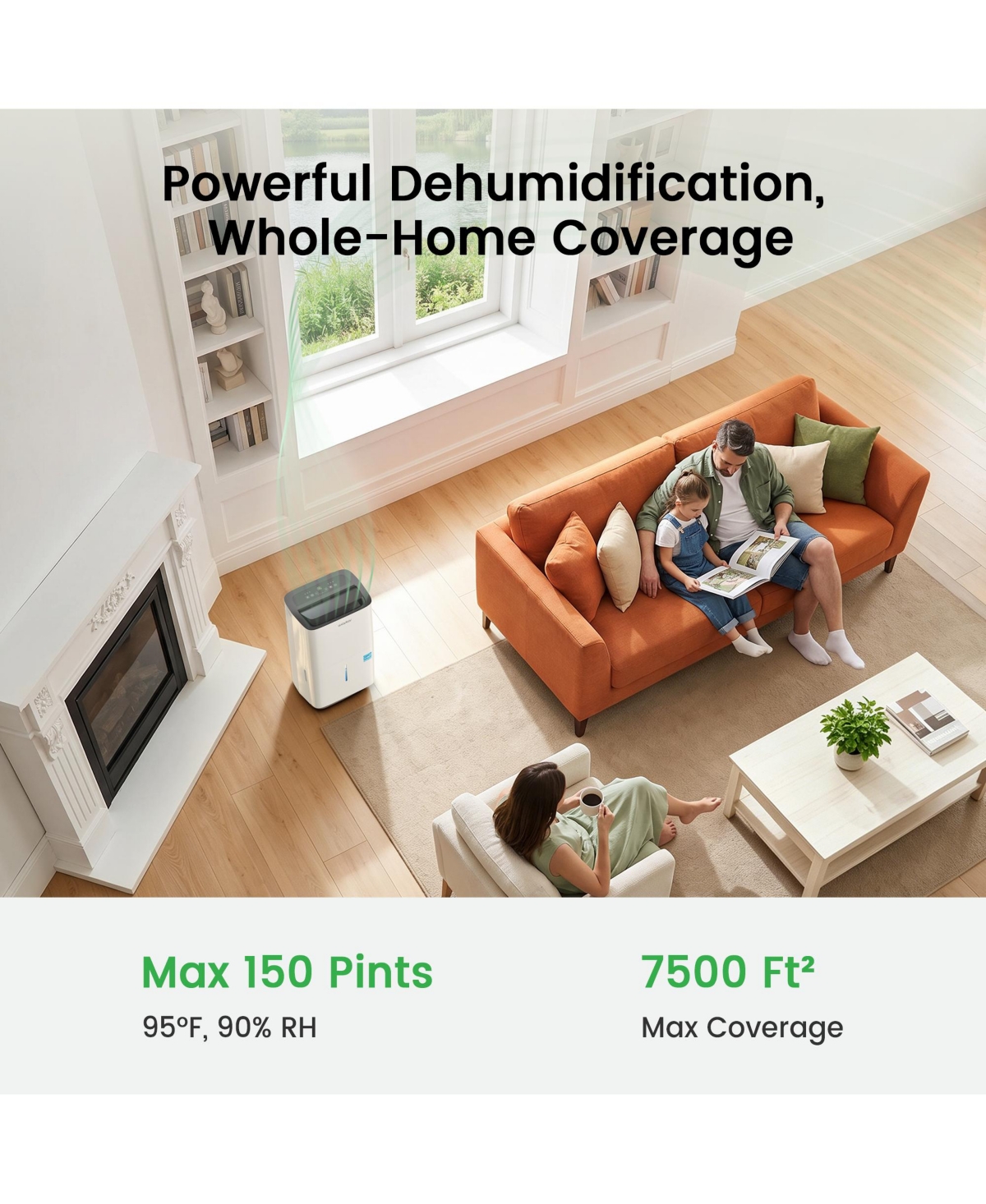 Waykar 150 Pint Energy Star Dehumidifier with Pump, up to 7500 Sq.Ft for Home Basement
