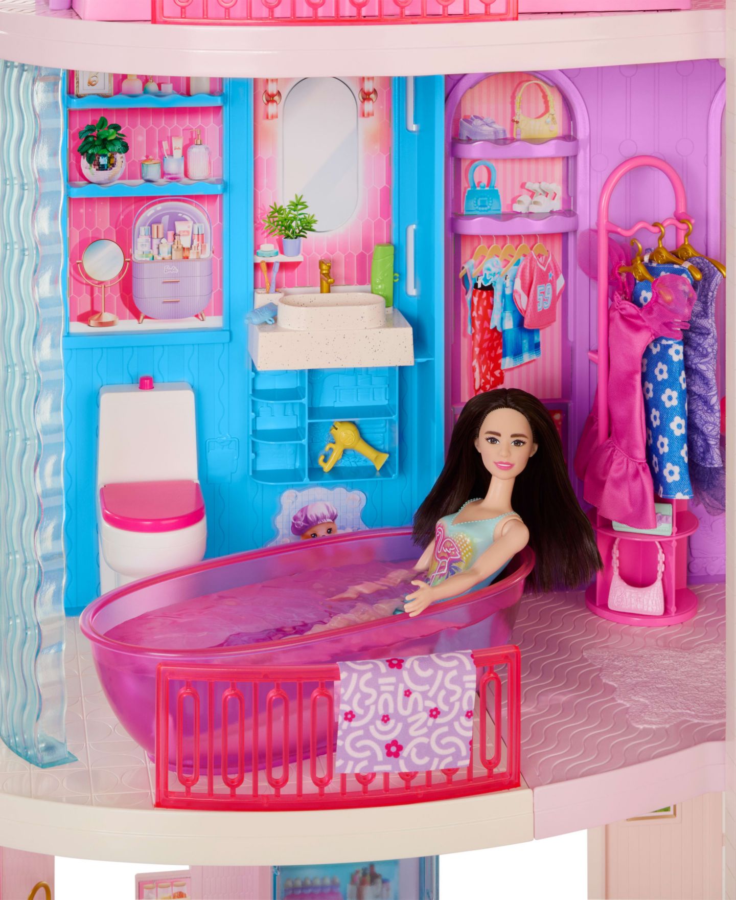 Кукольный дом Barbie DreamHouse 3 этажа, 2 бассейна, 2 горки, работающий лифт, 65+ деталей — фото 5