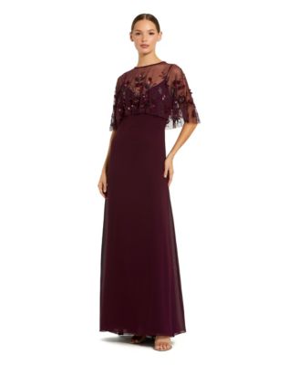 Women's Embroidered Floral Overlay Chiffon Evening Gown
