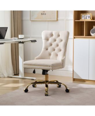 Adjustable Desk Chair Swivel Office Chair, Velvet Upholstered Tufted Button Home Office Chair