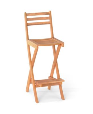 Folding Acacia Wood Bar Height Chair with Slatted Backrest and Footrest