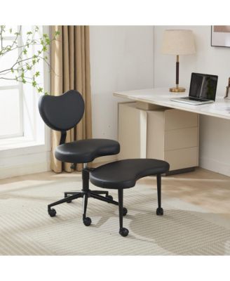 Cross Legged Chair with Wheels, Criss Cross Desk Chair with Lumbar Support and Adjustable Stool