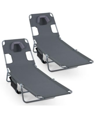 2-Pieces Tanning ChairFolding Beach Lounge Chair with 5-Position Adjustable Backrest