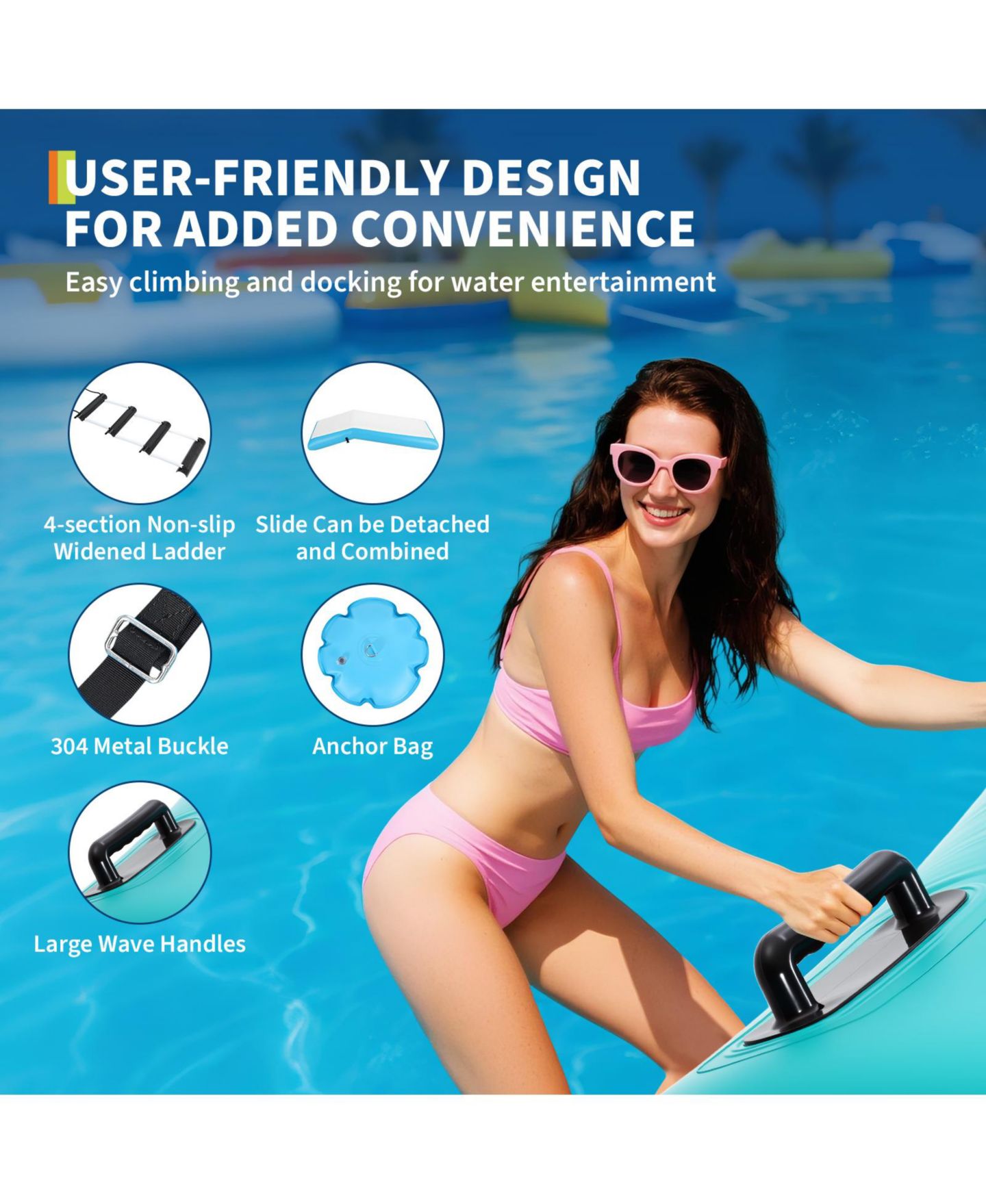 Детская игрушка homfan Inflatable Water Trampoline, 10 Foot, PVC, with Slide, 408 lb Capacity, цвет: Синий — фото 3