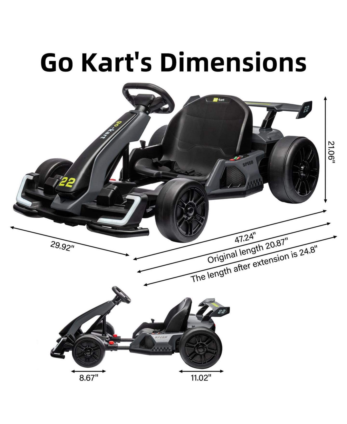 Детская игрушка homfan 24V Electric Go-Kart with Dual Motors, 8 MPH Speed & Adjustable Seat, Ages 5-14 — фото 2
