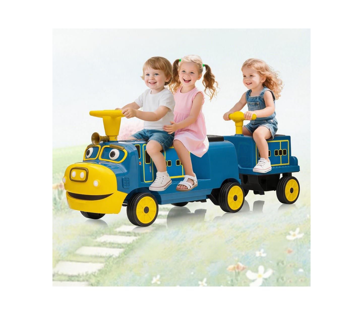 Детская игрушка homfan 12V 2-Seater Electric Ride-On Train, Trackless Design, от 3 лет, цвет: Синий — фото 1