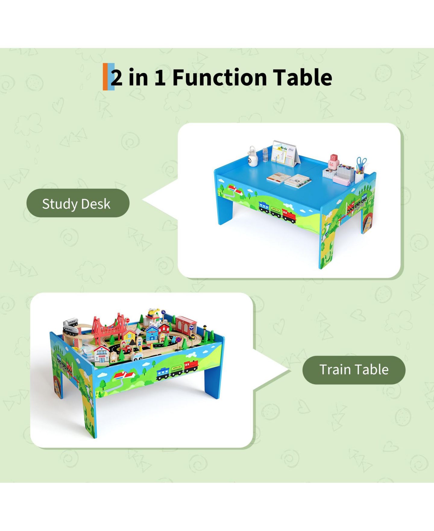 Детские игрушки homfan Train and City 2 in 1 Reversible 80-Piece Wooden Activity Table, Ages 3+ — фото 7