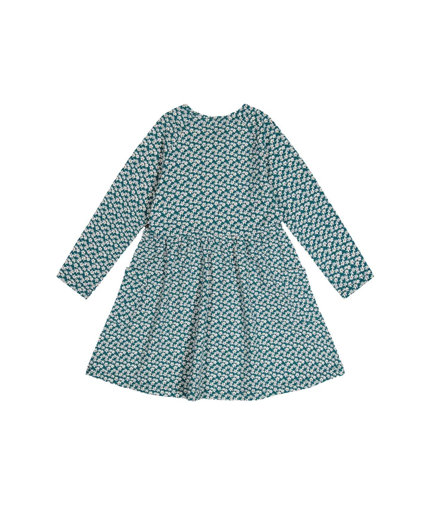 Платье Deux par Deux Cotton Dress with Pockets Floral Print для девочек, цвет: Зелёный с принтом — фото 6
