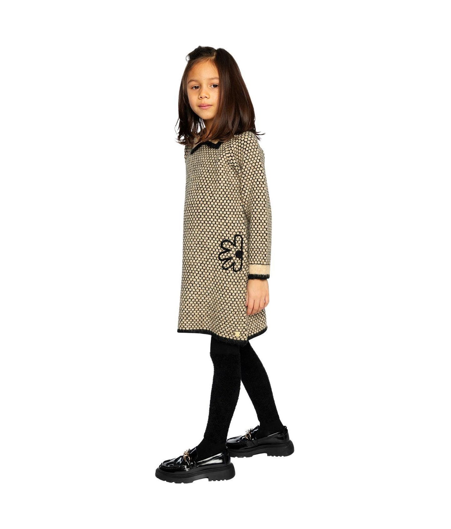 Платье Deux par Deux Knit Dress with Collar для девочек, цвет: Бежевый / Чёрный — фото 3