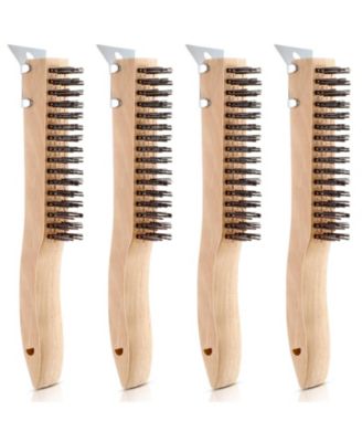 Stainless Steel Wire Brush Metal Scraper Wooden Handle Rust Removal Tool