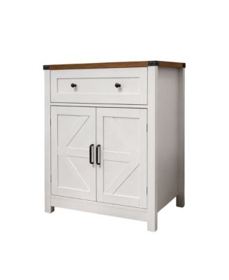 Wood-Grain Top Farmhouse Barn-Door Storage Cabinet