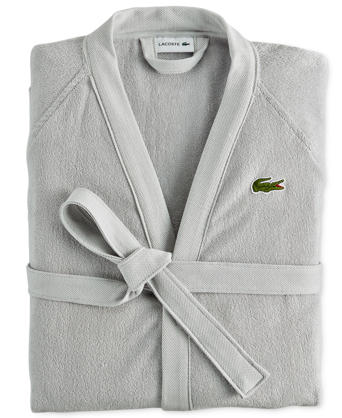 Lacoste Home Logo Patch 100% Cotton Pique Bath Robe In Micro Chip