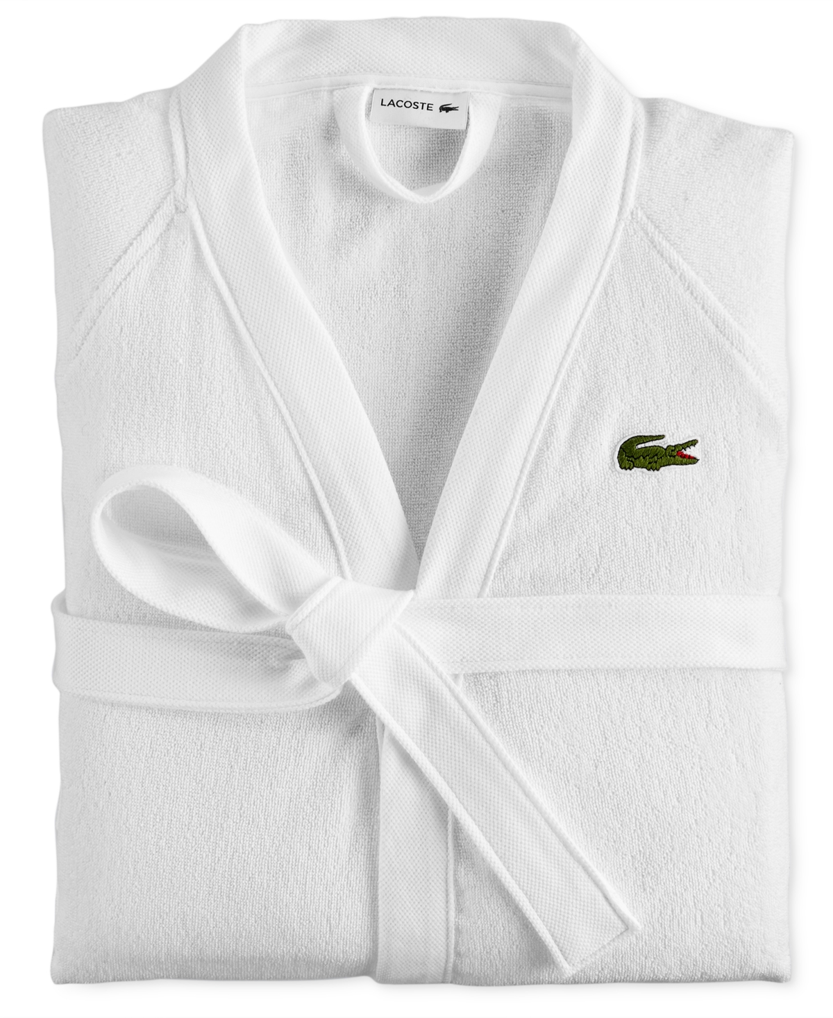 Lacoste Home Logo Patch 100% Cotton Pique Bath Robe In White