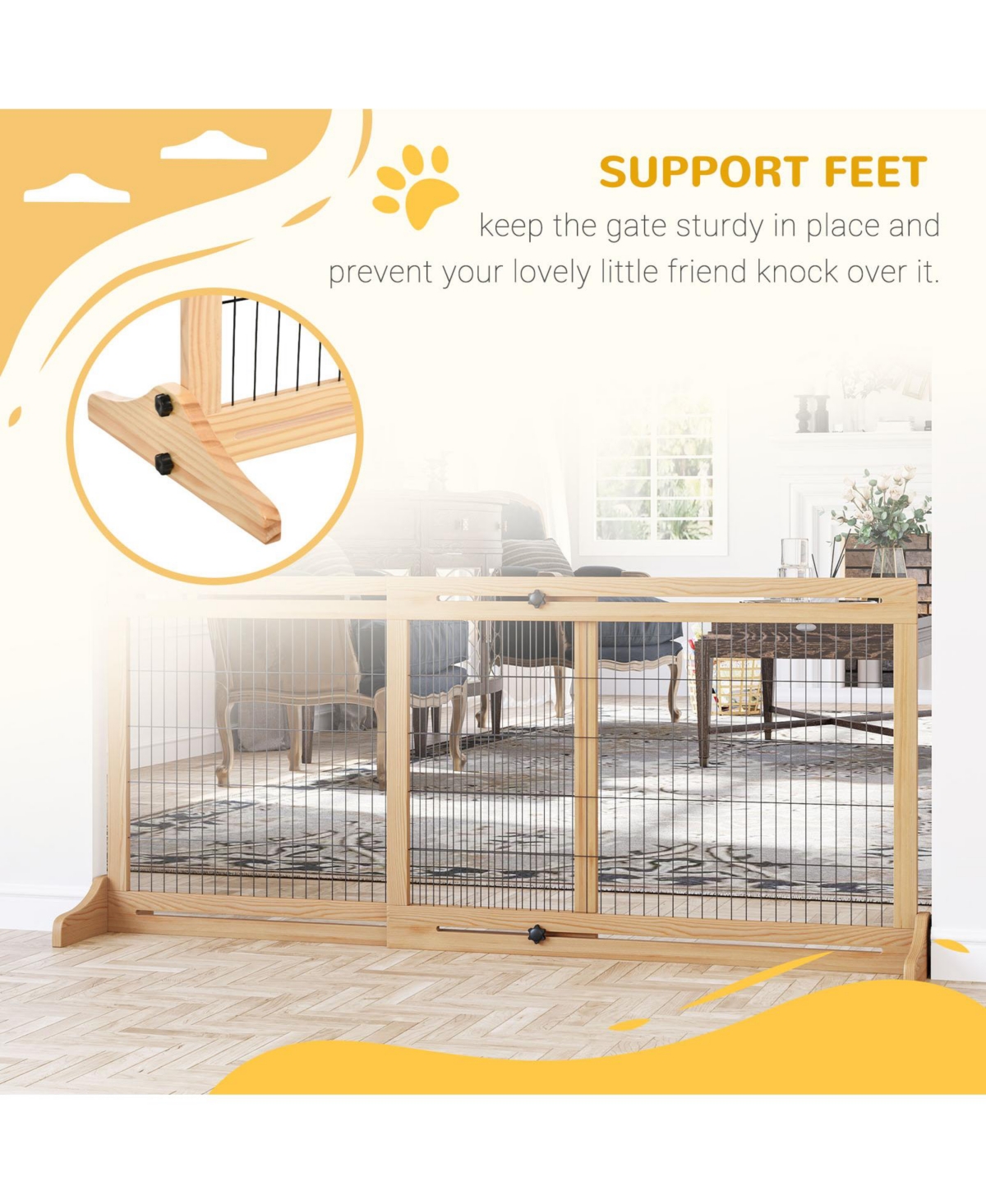 Ruie 71 Inch Extra Wide Freestanding Pet Gate with Adjustable Length for Doorways