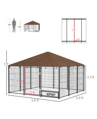 6.9 ft Outdoor Dog Kennel with Canopy and Rotating Feeding Bowls