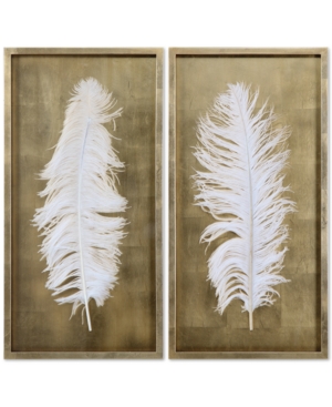 Shop Uttermost White Feathers 2-pc. Shadow Box Wall Art In Gold