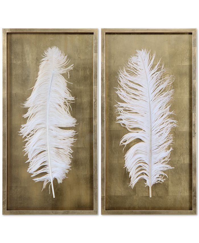 Uttermost - White Feathers 2-Pc. Shadow Box Wall Art