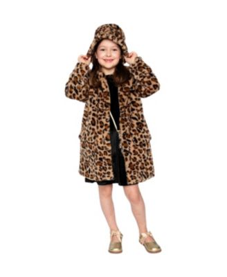 Little and Big Girl ( 6-14) Faux Fur Long Coat Leopard Print