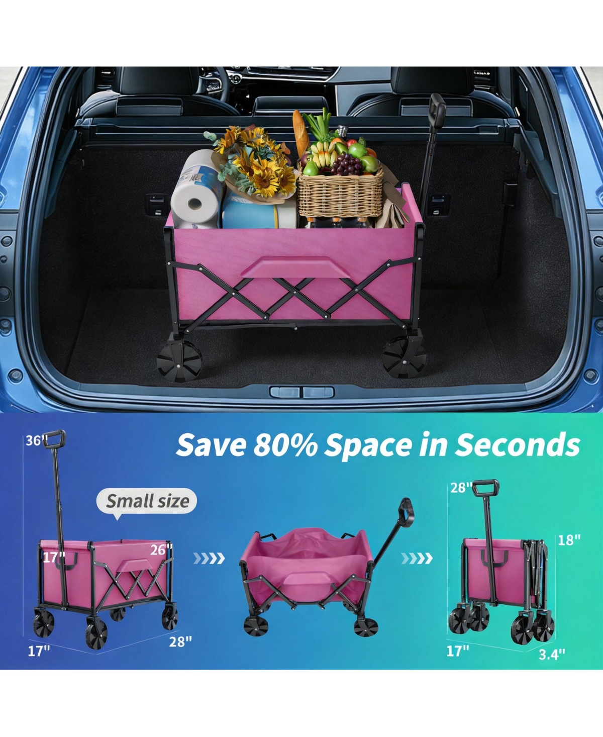 Gnuadz Collapsible Wagon Foldable Dog Cart Utility Shopping Cart camping