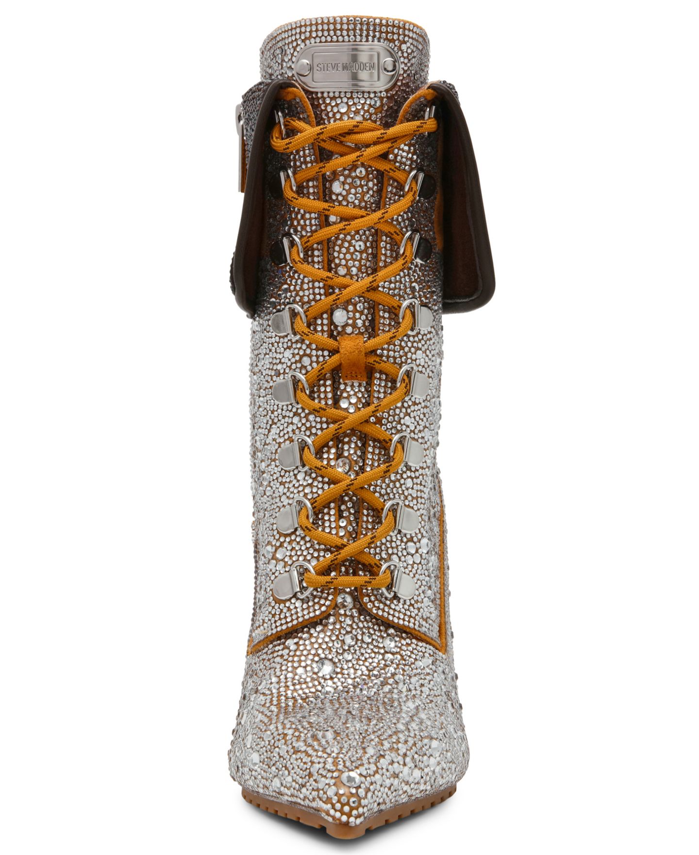 Женские ботинки Steve Madden Morals-R Rhinestone Lace-Up Stiletto Work Booties, цвет: Серебряный разноцветный — фото 7