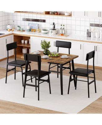 Dining Table Set for 4, Wood Table with 4 Upholstered Chairs, Space Saving Kitchen and Dining Room Furniture for Small Spaces, Apartment