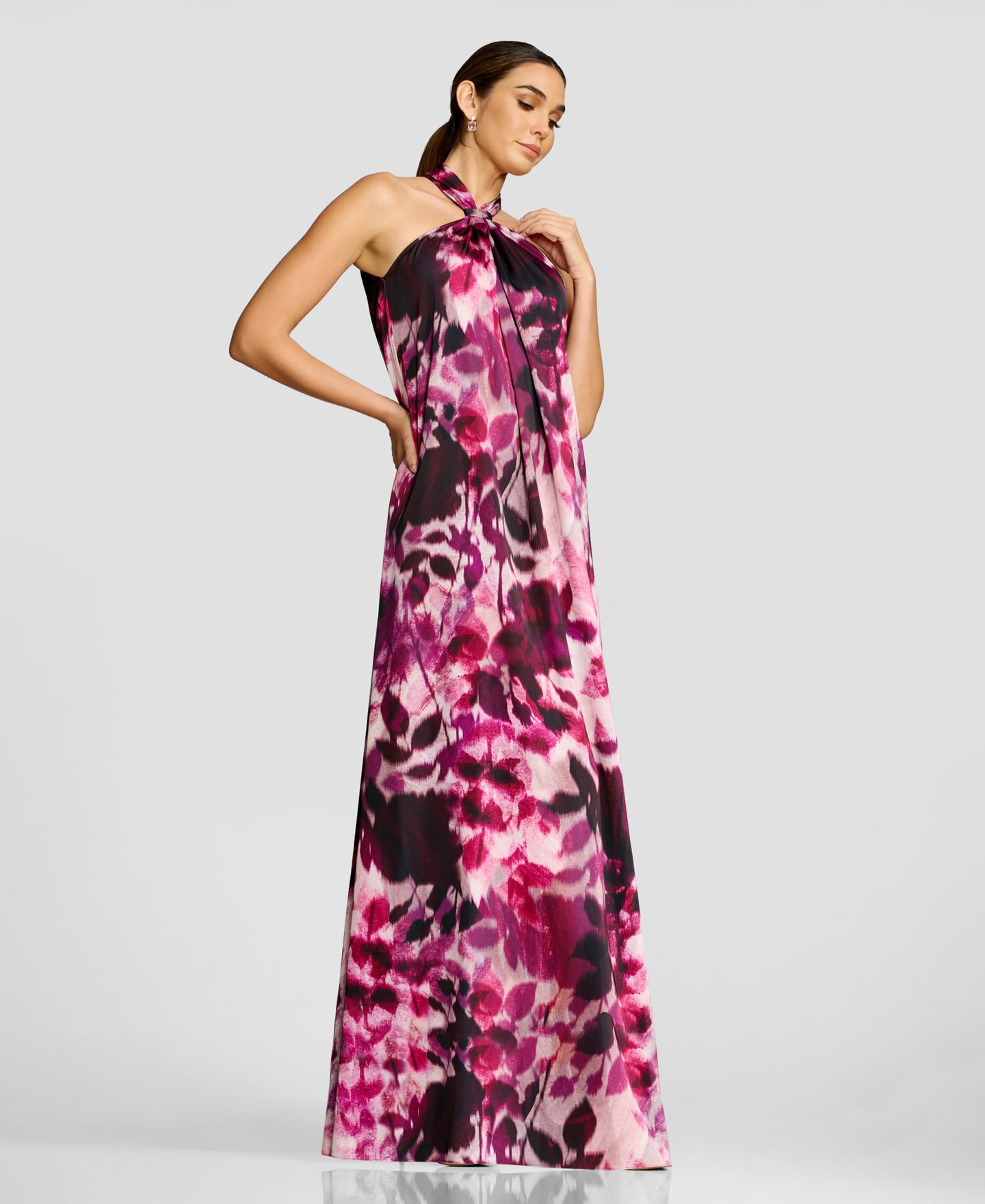 Женское платье Dress the Population Floral-Print Gathered Halter Neck W Built Up Back Column Shift Maxi, цвет: Пурпурный разноцветный — фото 5