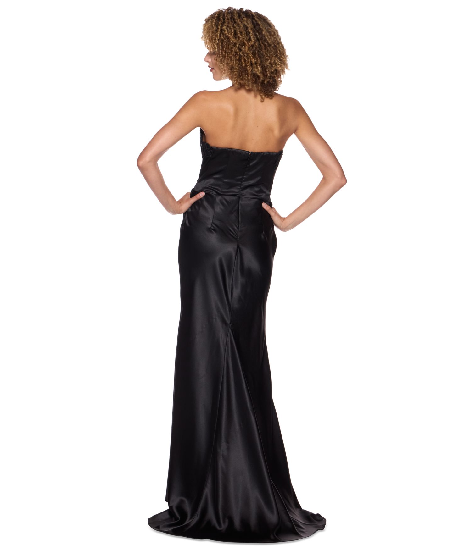 Женские платья Alex & Sophia Juniors' Strapless Satin Corset Gown, цвет: Чёрный — фото 5