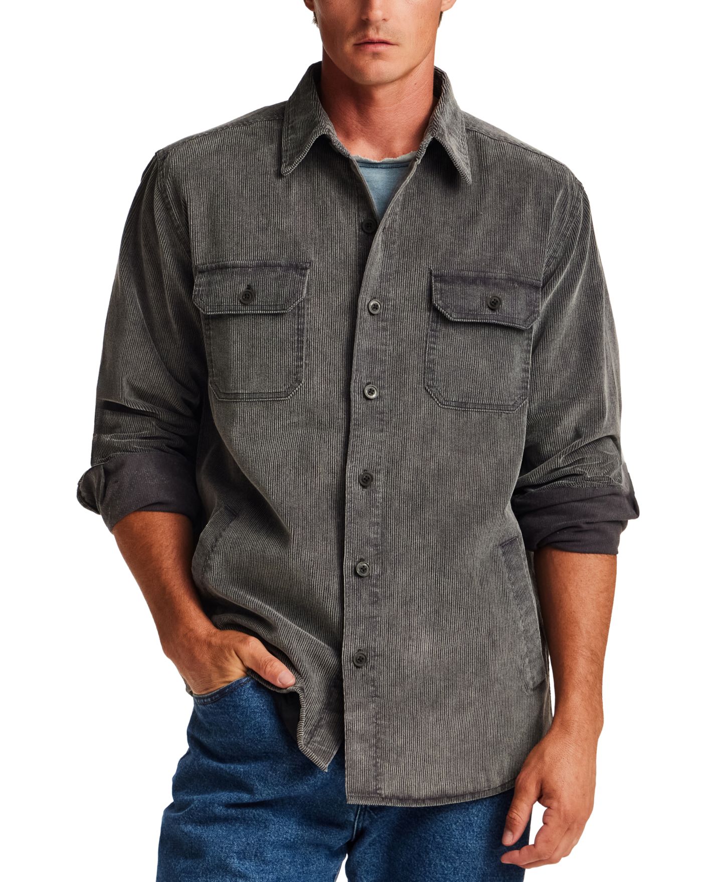 Мужская куртка Weatherproof Vintage Distressed Corduroy Overshirt, цвет: Угольный — фото 1