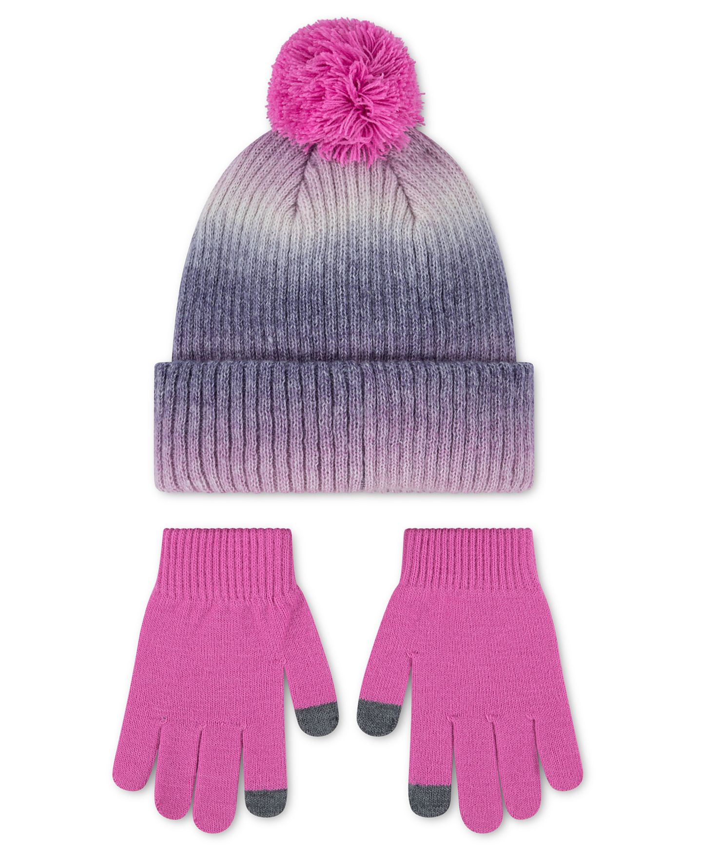 Комплекты Nike Girls' 7-16 Gradient Peak Pom Beanie and Gloves, 2-Piece Set, цвет: Розовый — фото 2