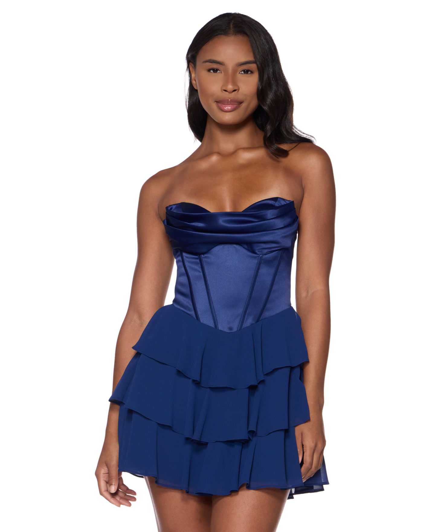 Женское платье Alex & Sophia Juniors' Strapless Corset Tiered, цвет: Тёмно-синий — фото 2
