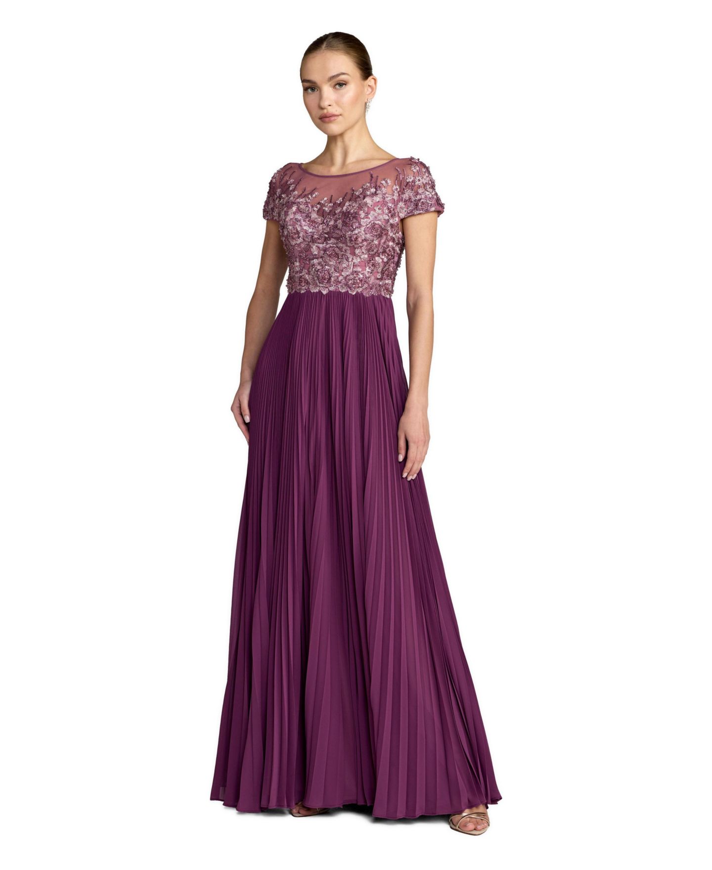 Женские платья Mac Duggal Wedding Guest Floral-Embroidered Gown, цвет: Сливовый — фото 1